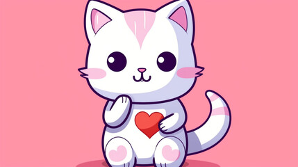 Cute cat with love sign hand cartoon illustration. animal nature concept isolated. flat cartoon style