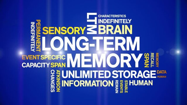 Long-Term Memory animated tag word cloud;text design animation kinetic typography seamless loop.