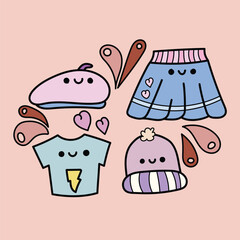 Cute doodles with clothing themes that are perfect for use in your products