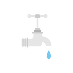 Dripping water tap flat design vector illustration. Vector dark grey icon isolated on white background. Save water earth resources ecological concept for environmental.