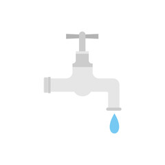 Dripping water tap flat design vector illustration. Vector dark grey icon isolated on white background. Save water earth resources ecological concept for environmental.