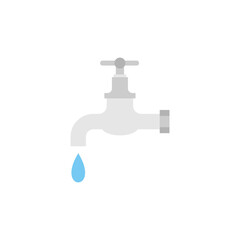 Dripping water tap flat design vector illustration. Vector dark grey icon isolated on white background. Save water earth resources ecological concept for environmental.