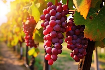Fresh grape on vine in Autumn to be harvested. Healthy fruit. Autumn seasonal concept.