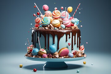 Tort urodzinowy w polewie czekoladaowej.  - obrazy, fototapety, plakaty