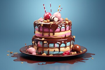 Tort urodzinowy w polewie czekoladaowej.  - obrazy, fototapety, plakaty