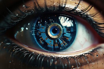 Cybernetyczne oko z nowoczesną technologią. 