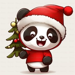 Kawaii cute panda in Santa hat at Christmas