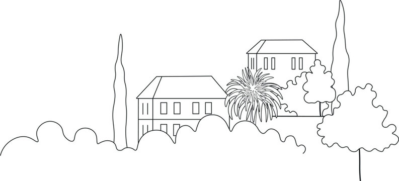 linear image. Vector illustration. Mediterranean city.