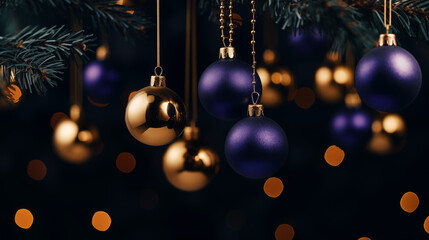 Fototapeta premium New Year's accessories, Christmas tree decorations, candles, holiday, garlands, stars,