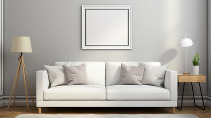 Interior of modern living room with white sofa, 3d render