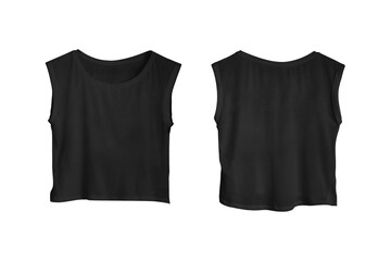 Blank Black Sleeveless Crop Top Template for Women, Isolated Object