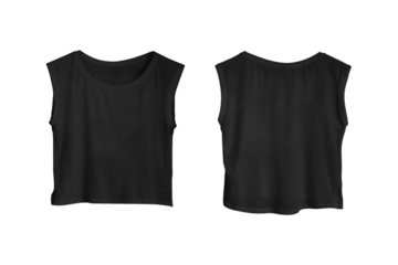 Blank Black Sleeveless Crop Top Template for Women, Isolated Object