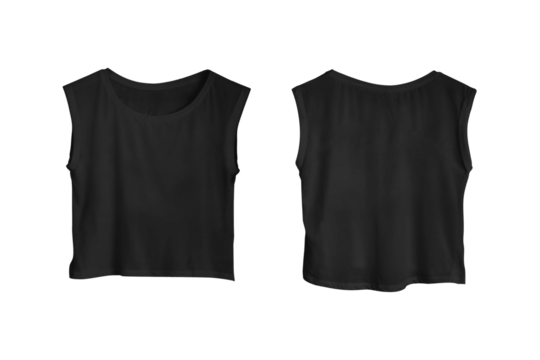 Blank Black Sleeveless Crop Top Template for Women, Isolated Object