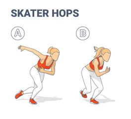 Skater Hops Exercise Girl Silhouettes Colorful Concept.