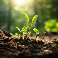 Young plants illuminated by the sun develop steadily in nature. Nature is all around us.