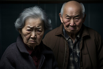 怒っている日本人の老夫婦 - obrazy, fototapety, plakaty