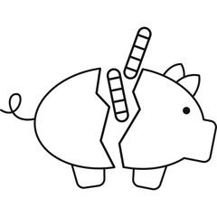 Piggy Bank Crack Icon Outline PNG Transparent Background