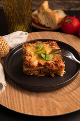 Bolognese tomato sauce traditional lasagna italian food served in a plate