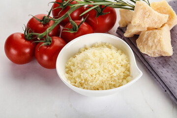 Shredded Italian hard parmesan cheese