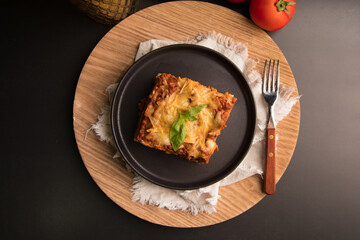 Bolognese tomato sauce traditional lasagna italian food served in a plate