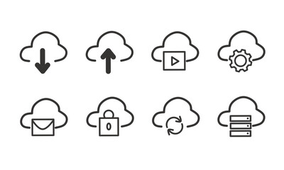 set of cloud technology icons with line design