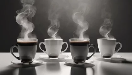 Draagtas hot steaming coffee and tea cups © Denis