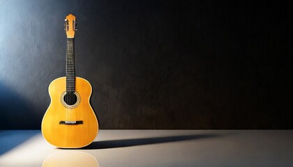 Guitar on black background in studio. Dynamic light. Isolated.
