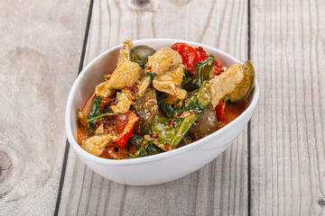 Thai red spicy curry with chicken