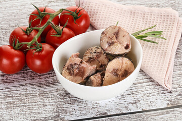 Pieces of canned tuna fish