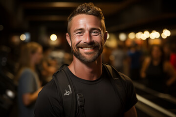 Fototapeta premium Strong and Happy Fitness Coach in Gym, Active Lifestyle Portrait, Healthy Fitness Workout