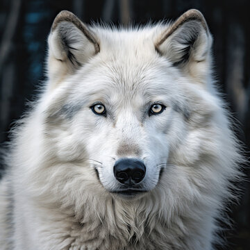  Realistic photograph of a white wolf with a calm