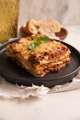 Bolognese tomato sauce traditional lasagna italian food served in a plate