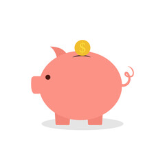 Pink Piggybank and dollar coin Flat vector artwork