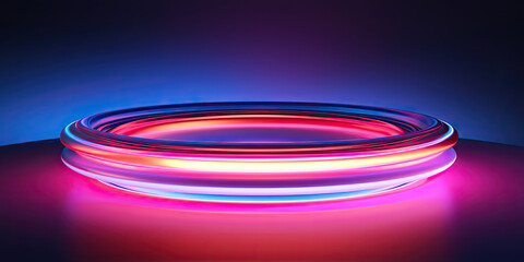 3d render. Abstract geometric background of neon linear ring glowing in the dark. Minimalist futuristic wallpaper