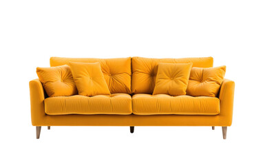 Beautiful Yellow Sofa Couch Isolated On Transparent Background PNG.
