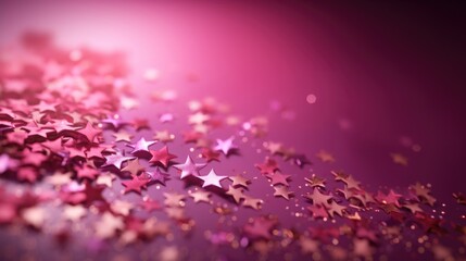Small pink and purple stars scattered on a pink and purple gradient background copy space