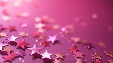 Small pink and purple stars scattered on a pink and purple gradient background copy space
