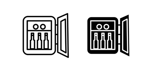 Minibar line icon set. Hotel mini refrigerator symbol. Mini fridge for UI designs. In black color.