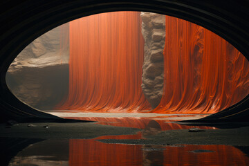 Surreal Red Falls. Gateway to Another World