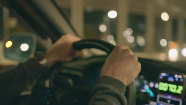 Driver car city night taxi traffic vehicle man navigator transport town evening