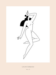 Modern minimalist poster. Nude woman silhouette, abstract pose, female body, feminine figure graphic. Contemporary beauty, Femininity aesthetic concept for wall art decor, print. Vector illustration