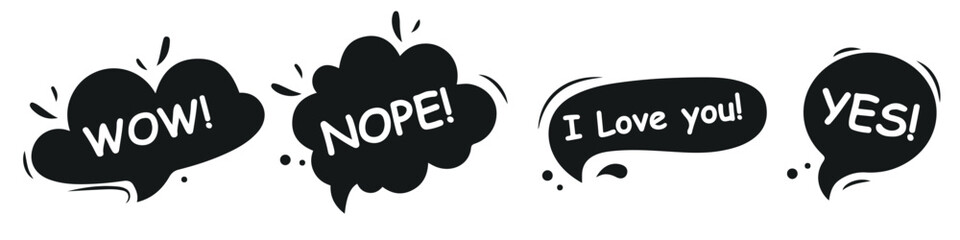 Collection of empty comic speech bubbles with halftone shadows. Hand drawn retro cartoon stickers. Pop art style. Vector illustration.