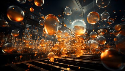 3D illustration of a futuristic background with a lot of bubbles.