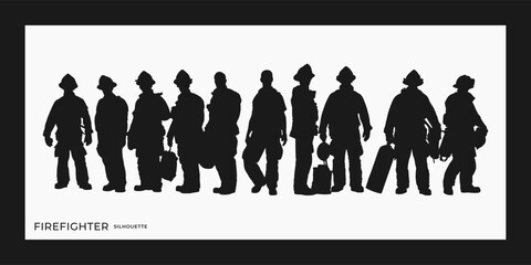 Group of firefighter silhouette, header graphic resource, white background