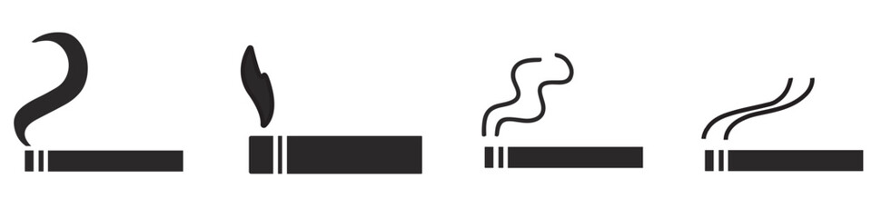 Cigaret vector icons. Cigarette icon set. Smoking concept icon. Silhouette style vector icons.