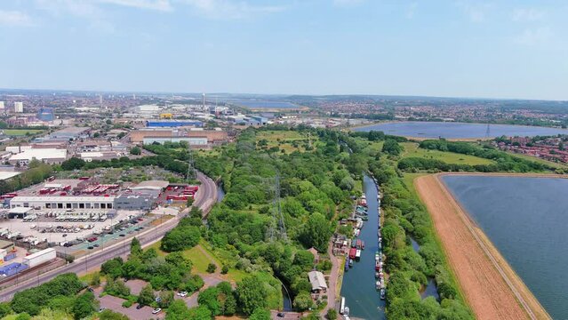 London, England: Aerial view of capital city of UK, Tottenham (Borough of Haringey) on sunny summer day with clear blue sky - landscape panorama of United Kingdom from above