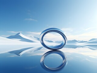 Abstract futuristic surreal landscape with a circular blue object. 3d rendering illustration