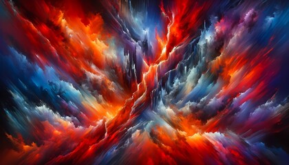 Vivid Abstract Artwork with Intense Red and Blue Strokes