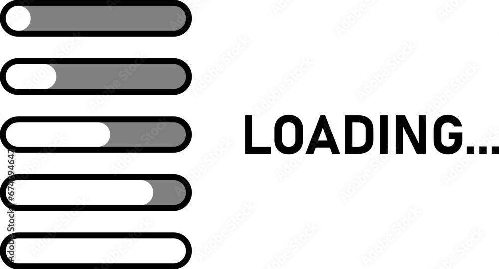 Poster loading bar loader indicator icon set with various stages of the progress status. vector image.