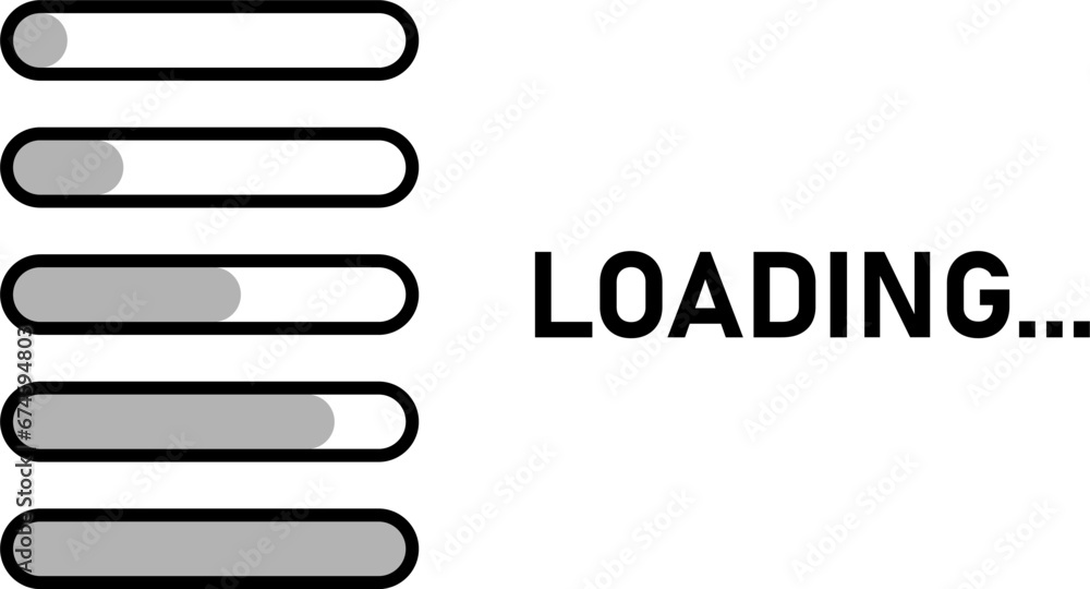 Poster loading bar loader indicator icon set with various stages of the progress status. vector image.